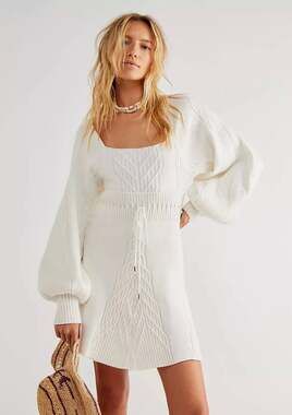 Free People Emmaline Mini Sweater Dress in Evening Cream